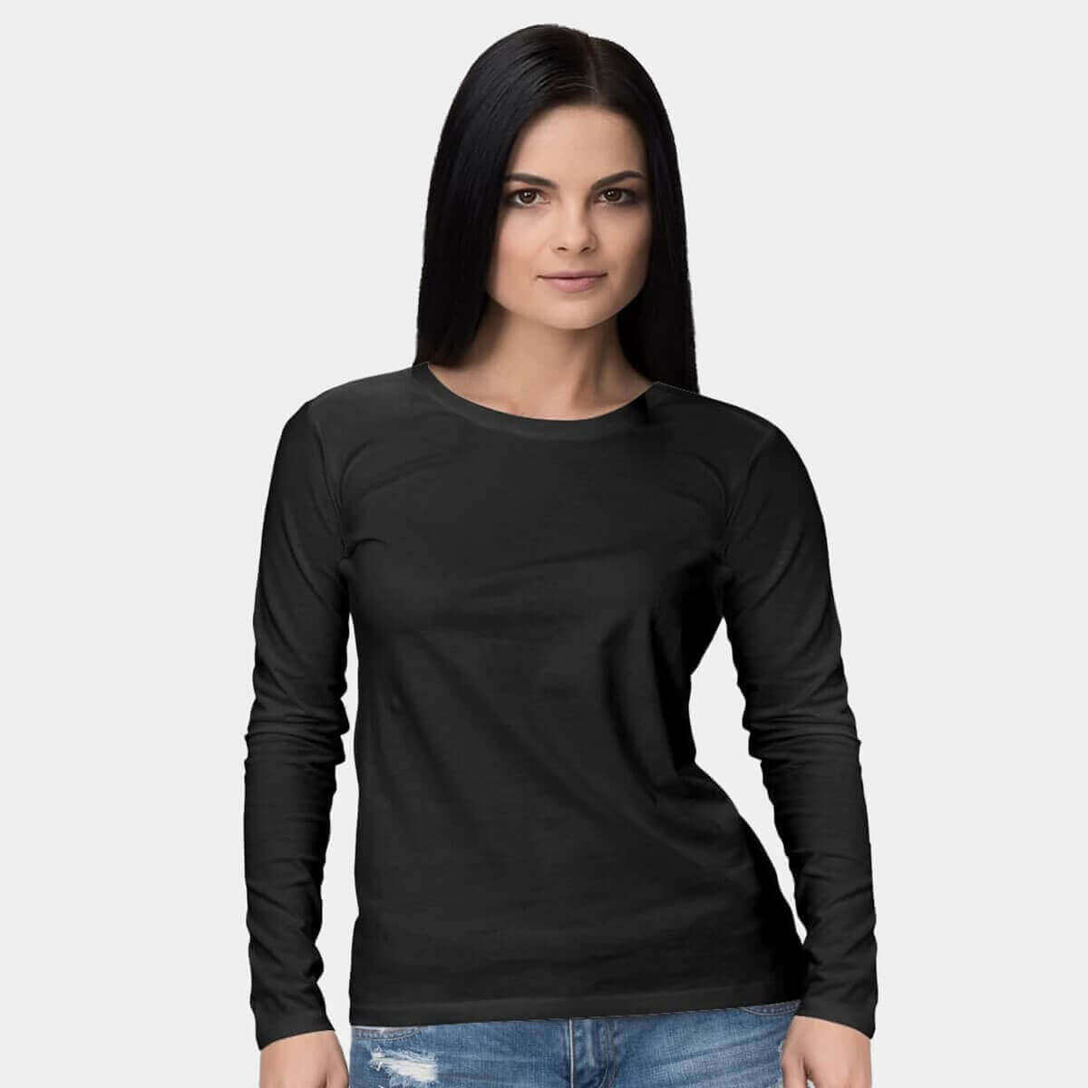 manga larga cuello redondo mujer moodana negro